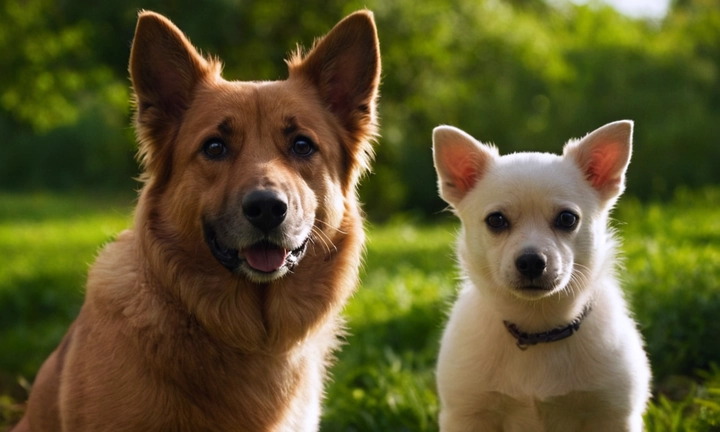 2 mascotas enérgicamente arrodilladas, uno detrás del otro, con una sonrisa amistosa y seguras en sus rostro mientras sostienen la frase Asisa Mascotas en su pincelada El fondo puede ser un cielo azul con algunas nubes o una ciudad con iluminación nocturna en tono de verde, dependiendo del tono que quieras darle al artículo Es importante que el escenario sea atractivo y realista para captar la esencia del seguro de mascotas Asisa