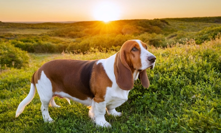 1) Una imagen lujosa e impresionante del Basset Azul de Gascuña en su entorno natural, tal vez junto a un bosque o una marisma La imagen no puede ser excesivamente detallada para resaltar el aspecto único y distintivo del perro; 2) Un fondo claro y minimalista que permita enfatizar la presencia del Basset Azul en su entorno natural, pues los colores de sus ojitos australes son lo suficientemente llamativos para hacerlo valerse La imagen debe ser altamente realista y capturar el espíritu explorador y puro de este perro en su entorno natural; 3) Un ambiente en el que se encuentra el Basset Azul, con posibilidades de mostrar escenas interesantes o aventuras como recorrer un sendero, descansar en una ramita o jugar con otros animales locales Esta imagen debe ser alegre y llena de acción para transmitir el entusiasmo detrás del propósito del artículo; 4) Un titular minimalista que respetuosamente resuma la temática general del artículo, como: Descubre la fascinante raza canina Basset Azul de Gascuña La imagen debe ser lo suficientemente grande para permitir una comprensión visual clara del perro y el entorno en el que se desarrolla su vida