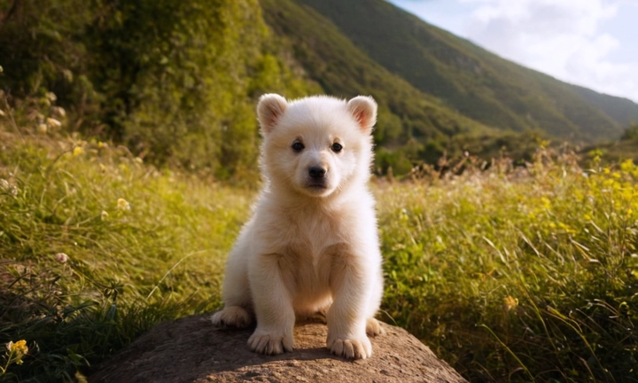 1) Un perro de osos de Carelia en miniatura, posando con una interacción amistosa; y 2) Sus interesantes características físicas, como la existencia de dos ojos gemelos y las patas cortas y poderosas También puede incluir un resumen de sus fascinantes habilidades y contribuciones a su cultura local, tales como el papel del oso en las celebraciones religiosas y oficiales