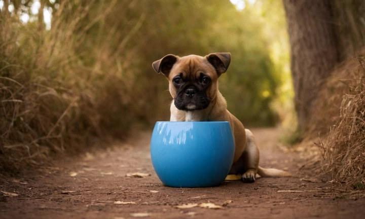 5 canastas de madera, con una variedad de Funko Pop de perros diferentes en diferentes posiciones, como saltando o jugando a la escondida Utiliza tonos azules y neutros para darle un ambiente acogedor y natural al aire libre Los textones en el fondo podrían incluir palabras como amigos, divertidos y jugar