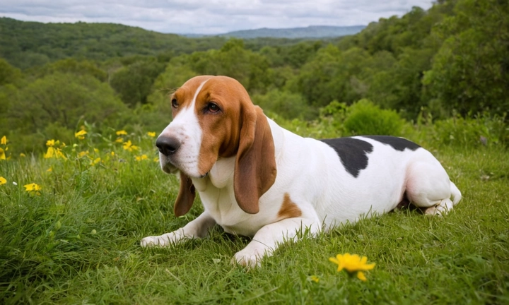 1) Un hermoso Grifón vandeano basset pequeño enjaulado en un jardín natural, con sus ojos brillantes y su expresión carismática 2) Una visión aérea de la raza, con detalles interesantes del pelaje y las características físicas específicas de esta rara raza canina 3) Un fondo neutro, como un cielo estrellado pálido o una cálida tienda de campamento en medio del bosque, para que destaque el perro en el conjunto