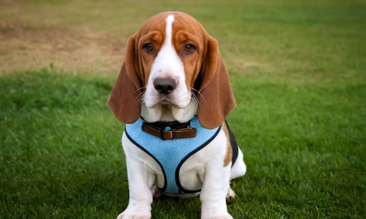 1) Un hermoso Grifón vandeano basset pequeño en un entorno natural, con detalles como su camisa y correa o sus patas arrojadas El fondo puede ser un paisaje alrededor de un río, campo de girasol o jardín de interiores 2) La pera del propietario en el lado derecho del escenario, para darle una sensación de humanidad y cercanía a la imagen 3) Un toque artístico como una sombrilla, ramo de flores o una vela que ilumine el área donde está sentado el perro No olvide incluir algún elemento visual que represente el entusiasmo o la pasión compartida por los amantes del grifón vandeano basset pequeño