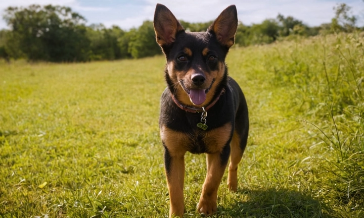 1) Perro delgada con facciones fuertes y activas, arrojadizo o luchando en un ambiente natural, como el campo o la ciudad; 2) Tonos alegres y energéticos que reflejen su carácter travieso y decidido Para enfatizar estas características, podrías incluir elementos visuales como rayas oscuras, flecos en las mangas del corpiño o un detalle de un pinche arrojando al perro  La imagen no debe ser generalista ni excesivamente naturalista; busca transmitir la particularidad y ​​aplicación única del lancashire heeler a lo largo de su raza, combinado con el aspecto luchador y travieso que define su carácter Intenta centrarte en una atmósfera aventurera o bélica para darle vida al perro y transmitir la intensidad de su naturaleza