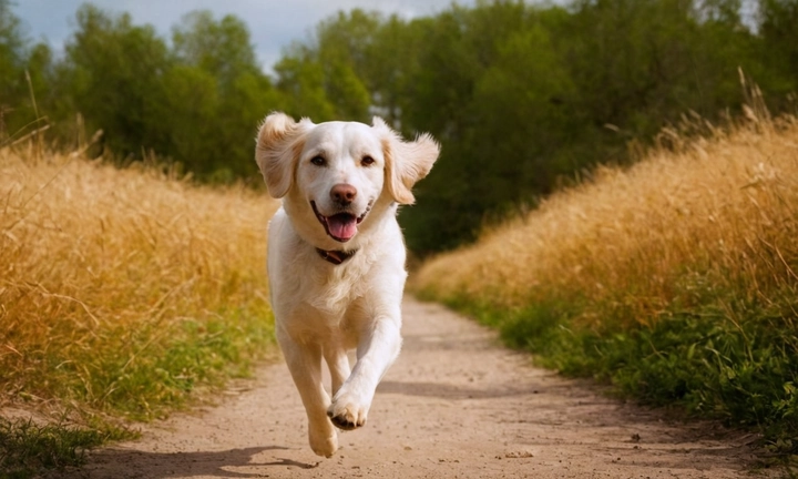 1) Un perro Münsterländer enérgico y activo, con expresión traviesa y facciones carismáticas; 2) Destacar el tono de piel naranja vivo y las patas arqueadas; 3) Una composición enfoque que destaque la interacción entre el perro y su dueño/amiga; 4) En la parte inferior, un marco con la frase Conoce al Münsterländer pequeño - ¡un perro con encanto y carisma! o algo similar para resaltar el contenido del artículo