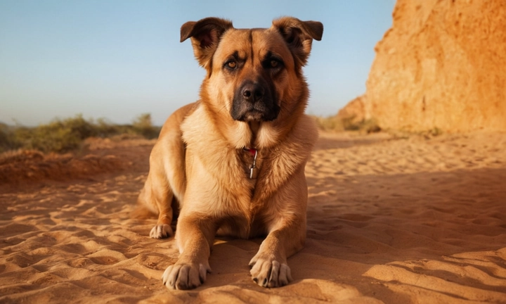 1) Un perro de Pekínés atendiendo a sus cuidados, con un fondo en tonos rojos y ambar; 2) Los rasgos distintivos del pelaje, como las manchas oscuras y los colores claros que conforman su patrón de flecos; 3) Una representación fiel de la personalidad y expresión facial del perro, con ojos grandes y carismáticos y una postura firma y decidida