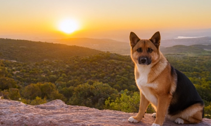 1) Perro o gato enmarcado con una vista amplia del paisaje, enfocado en el rostro y expresión corporal; 2) La combinación de colores amarillo-ocre y negro (si es un perro), que reflejan características físicas y comportamentales típicas de un perdiguero frison; y 3) Una fuente fácil de identificar para el autor o el equipo de redacción del artículo, si corresponde