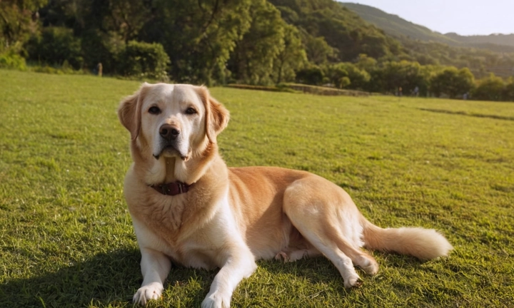 1) un hermoso Perro de Chindo en su entorno natural, como un jardín o parque; 2) la raza canina coreana y sus características únicas, como la forma redondeada del cuerpo y el pelaje suave y sedoso; y 3) una tostada o comida adecuadamente presentada para complementar la imagen Mantén tu descripción corta y concisa, resaltando los aspectos más atractivos y relevantes de esta rara y encantadora raza canina