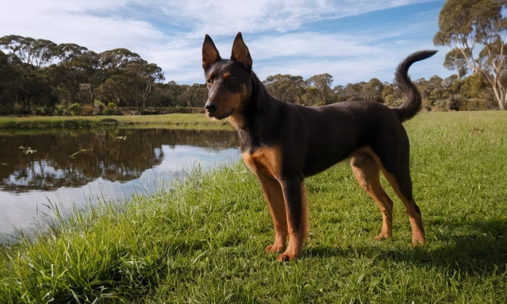 1) Un Kelpie Australiano adulto en su entorno natural, como un paisaje o un jardín; 2) La belleza y la gracia de este animal en movimiento para ilustrar sus rasgos atléticos y juguetones Debes tener en cuenta que la imagen no debe ser el texto del artículo ni siquiera la mitad del anuncio, sino simplemente una representación visual para atraer la atención del usuario y pasar el tiempo en el sitio web