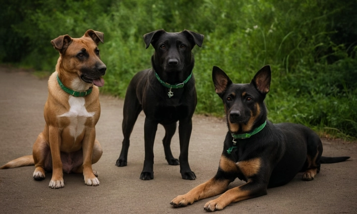 2 perros pequeños y elegantes, con colores contrastados en tono oscuro (verde o negro), posando juntos como si estén alrededor de algo Para enfatizar el aspecto único de esta raza de perro, podrías incluir un elemento único entre ellos, tal vez una coca de hierbas colgando delanteros o un collar extravagante que resplandezca ante la luz del sol La imagen debe ser atractiva y resaltar los rasgos distintivos de este lindo perro