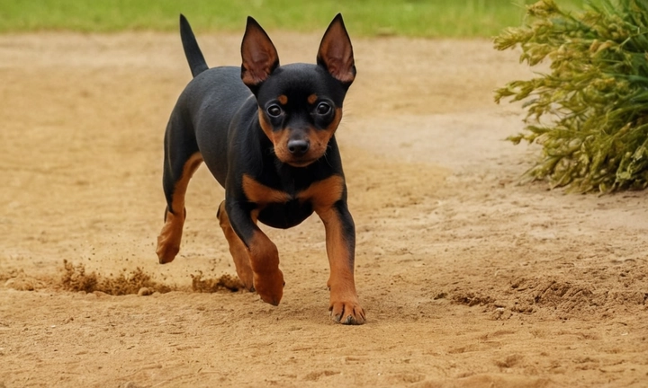 1) un Pinscher en acción, como jugando en el patio trasero o luchando contra un zorro, 2) su esprit de corps y lealtad al cuidar su hogar, y 3) una expresión confiada y valiente que refleje su carácter

Ten en cuenta que la imagen debe ser atractiva y simple sin ser excesivamente elaborada o didícta Asimismo, asegúrate de que el fondo y el color de la imagen no distorsionen el aspecto natural del Pinscher