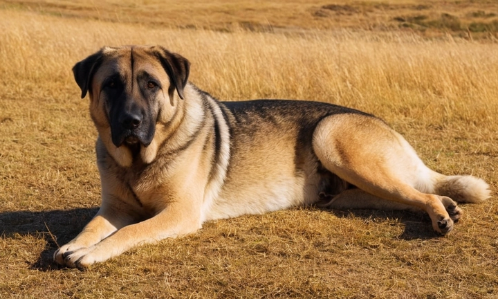 1) Perro Kangal en el aspecto general, con colores típicos y características físicas como el cuello y patas arqueadas 2) La expresión noble y concentrada del perro al enfrentarse a sus barreras o adversidades 3) Una atmósfera que transmita la elegancia e importancia de esta raza de perro, ya sea en un entorno natural o en el interior de una casa o estancia 4) Es importante resaltar los colores y patrones específicos del Kangal, como su nariz triangular, flecos y la forma arqueada de sus ojazos