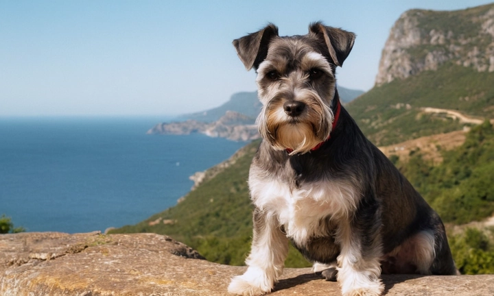 1) El Schnauzer Gigante en medio del paisaje natural, con una expresión cómplice y decidida; 2) Su gran tamaño (alrededor de 50 a 80 cm de altura, según sea el molde utilizado); 3) Un patrón uniforme y distintivo en el pelaje, como puede ser un patrón de barras con tonalidades amarillas, rojizas y azules; 4) Colores que varían del dorado al blanco, dependiendo del gene utilizado