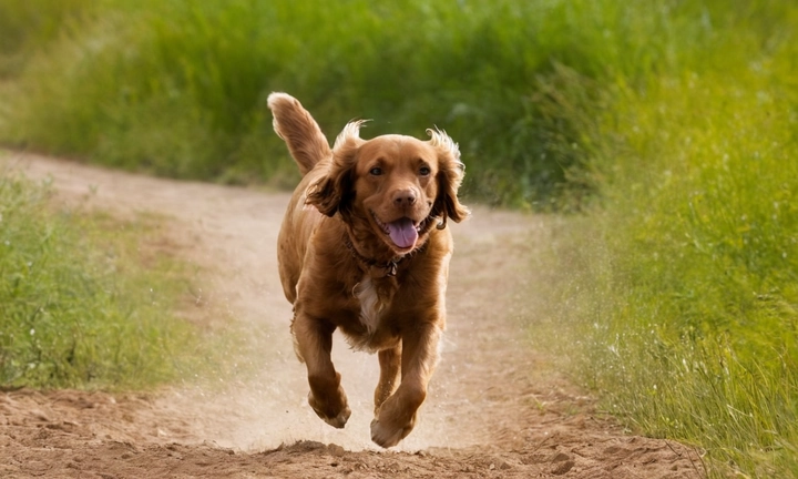 1) Un ejemplar del Spaniel holandés enérgico y activo, portando un parco o corriendo; 2) Sus características físicas específicas como la cola larga y la percha corporal, si es posible; 3) Una vista aérea o frontal del perro para mostrar su aspecto general Para completar el resumen de la descripción:

La fotografía captura un ejemplar del apacible Spaniel holandés, cuya energía y personalidad se transmiten con claridad en esta imagen aérea y frontal La corriente agua en el fondo refleja la alegría del perro detrás de él, mientras que su expresión amistosa transmite una sensación de amistad y cariño