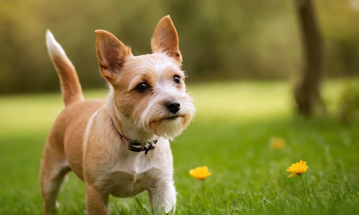 1) Un hermoso perro Terrier enjuta, con colores pastel a tono con el título del artículo; 2) Suavemente abrazando un arbol mientras mira hacia abajo, para transmitir una sensación de calidez y dulzura; 3) Una simple butteflyera detrás del perro, en la que se vean algunas frases inspiradas en el texto del artículo, como Descubre sus características y bellezas únicas, El encantador Terrier japonés o Hermosos secretos de los cachorros La imagen debe ser natural, agradable para los ojos y capaz de capturar la esencia única del perro Terrier