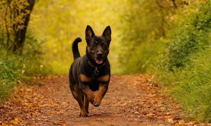 1) Un hermoso perro de tamaño medium en tonos tierra oscura, con colores que recuerdan a la naturaleza del Japán; 2) Una sonrisa amistosa y carismática, que transmite el amor y la dedicación al hogar; 3) Elementos que ilustren las características únicas y encantadoras del Terrier japonés, como su agilidad y corriendo rápidamente tras presas; 4) Algunas frases o citas inspiradas en la naturaleza japonesa que describan la riqueza y diversidad de este preciado animal No debe haber marcos ni fondos, y las dimensiones de la imagen deben ser de al menos 1080 x 1920 para resaltar el esplendor del perro en acción