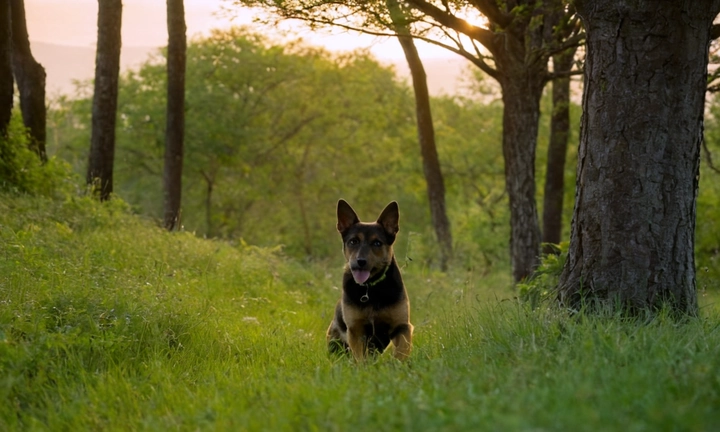 Aterrizaje elegante del perro en un área natural, con el cielo azul y el terreno verde oscuro El perro debería tener la expresión de una persona contenta y tranquila, ya que es el personaje principal del artículo En el fondo podrían estar aplicados un cierto número de pinceladas o colores cálidos para darle profundidad y brillo al conjunto No debe haber personajes secundarios en la imagen, exceptuando el perro con su dueño o algún elemento natural, como las hojas de un árbol La imagen resaltaría la belleza y características únicas del terrier japonés, invitando a los visitantes a leer sobre su mundo fascinante