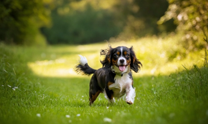 1) Un hermoso ejemplar de Toy Spaniel Inglés, con colores vivos y una expresión amistosa; 2) Un fondo suave y agradable en tonos azules o verde para darle un ambiente acogedor y tradicional al estilo del article; 3) Una resolución claramente definida y de tamaño adecuado para garantizar que el texto se vea legible en cualquier dispositivo